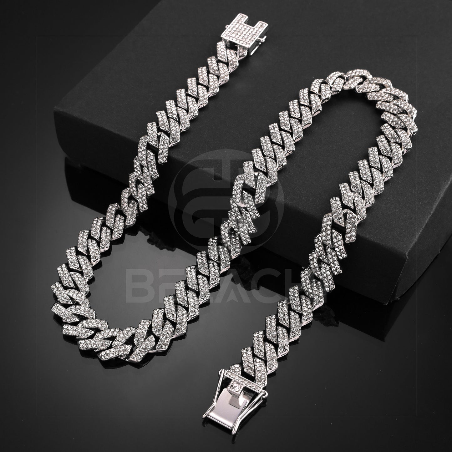 Signature Dimound Silver Cuban Chain Necklace