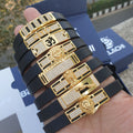 Gold Plated Simba With Diamond In Black Silicone Bracelet